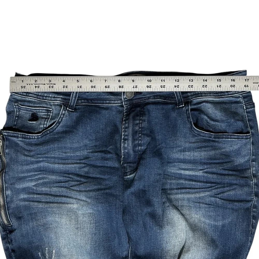 KUWALLA TEE Blue Skinny Jeans sz 34 Distressed Denim Ankle Zip Streetwear KUL-K2